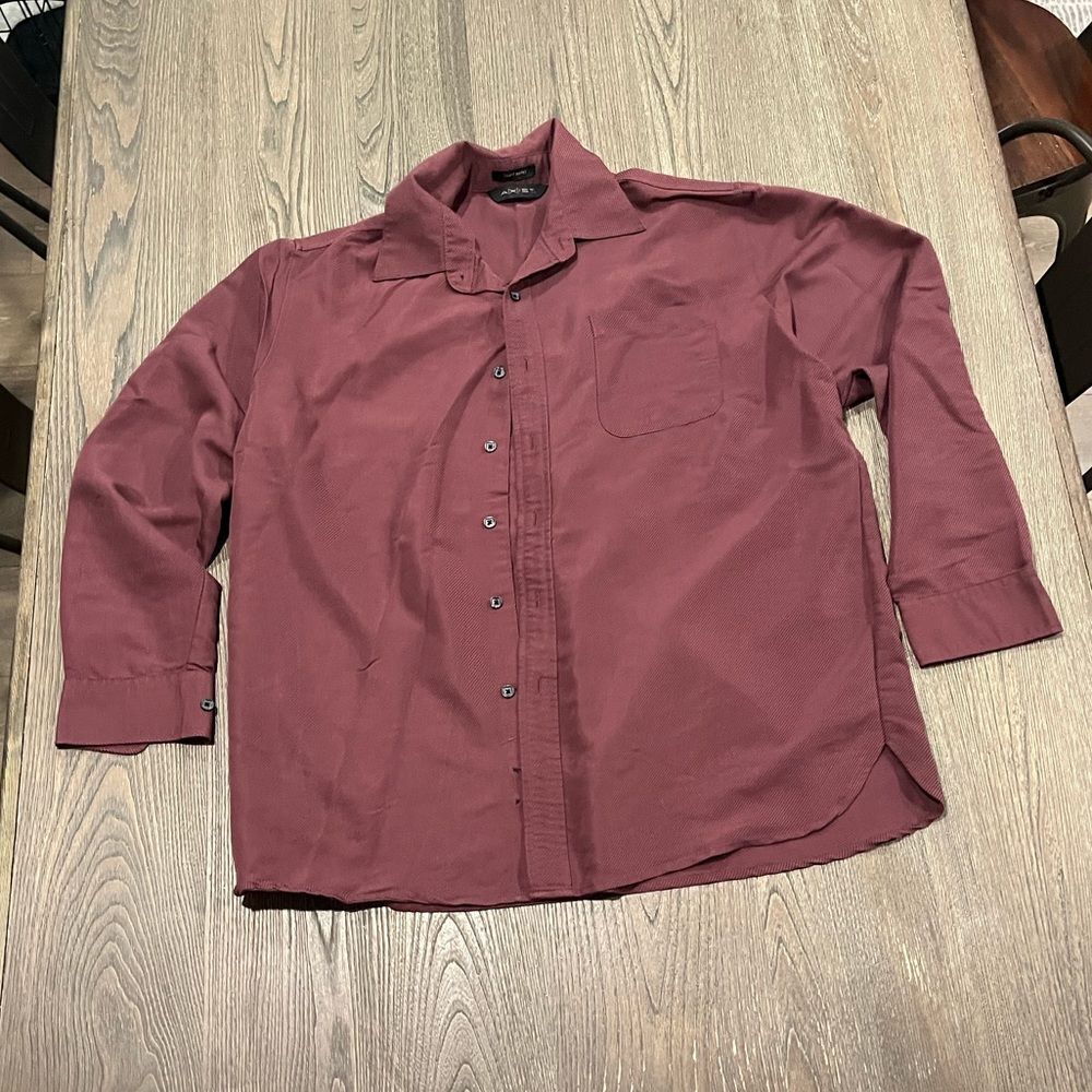 A[x]ist Mens Burgundy Long Sleeve Button Front Collared Dress Shirt Size L